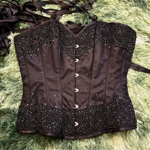 Chic Black Beaded Corset - Picture 1 of 6